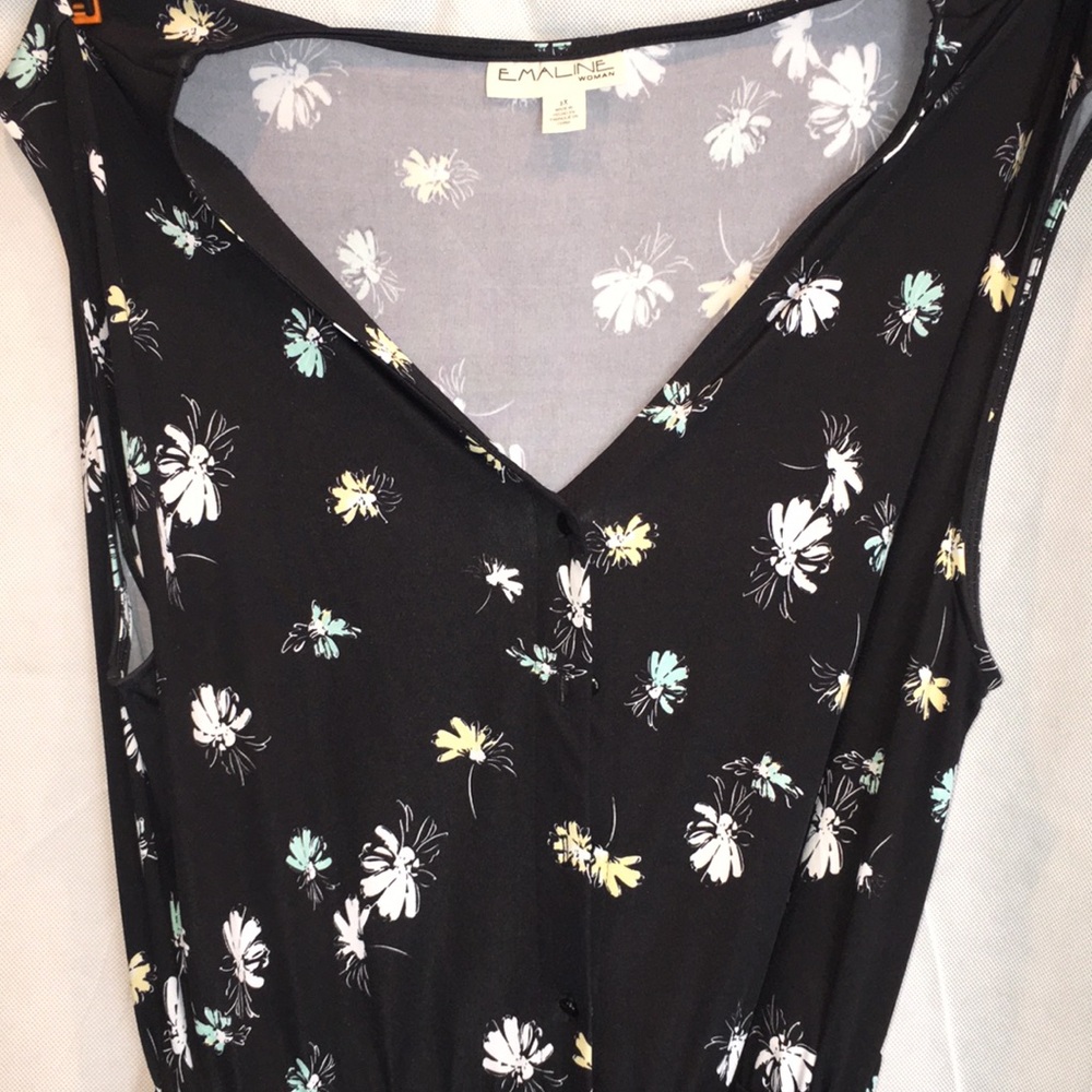 Emaline Woman Plus Size Black with Floral Print Sleeveless Jumpsuit | 2X